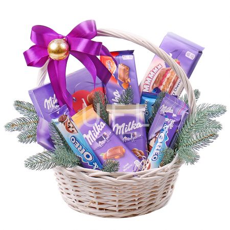 Milka-basket, Basket of Milka, basket of chocolate, basket of sweets, order gift, gift delivery, swe